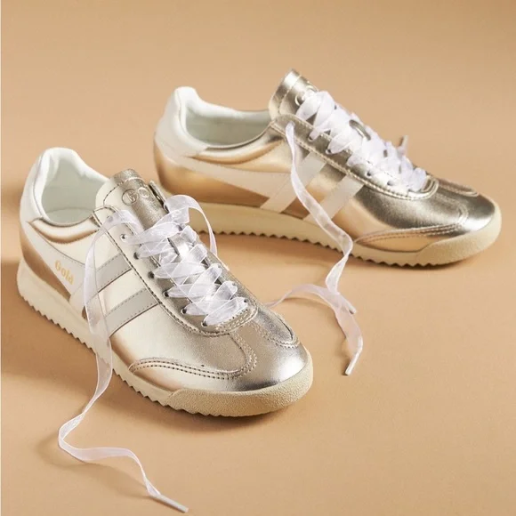 Gola  Gold White Sneakers. NIB Sz 8 - Picture 2 of 3